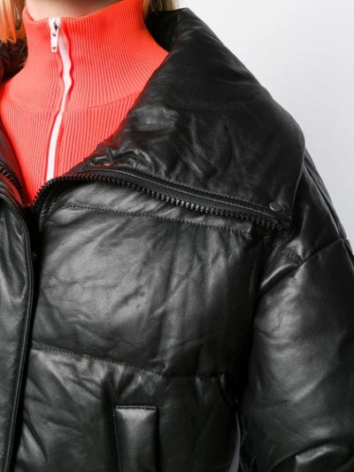 Shop Yves Salomon Leather Puffer Jacket In Black