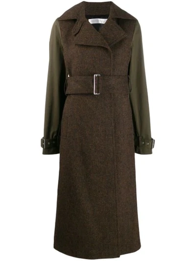 Shop Victoria Beckham Contrast Sleeves Long Coat In Brown