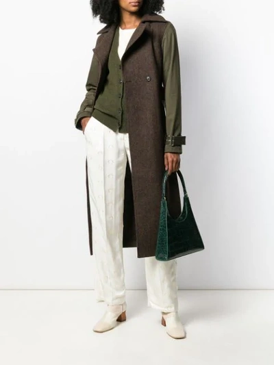 Shop Victoria Beckham Contrast Sleeves Long Coat In Brown