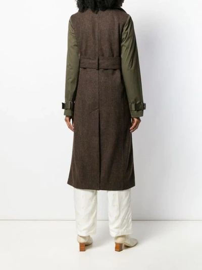 Shop Victoria Beckham Contrast Sleeves Long Coat In Brown