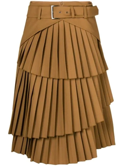 Shop Alberta Ferretti Pleated Tiered Skirt - Brown