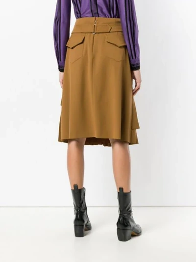 Shop Alberta Ferretti Pleated Tiered Skirt - Brown
