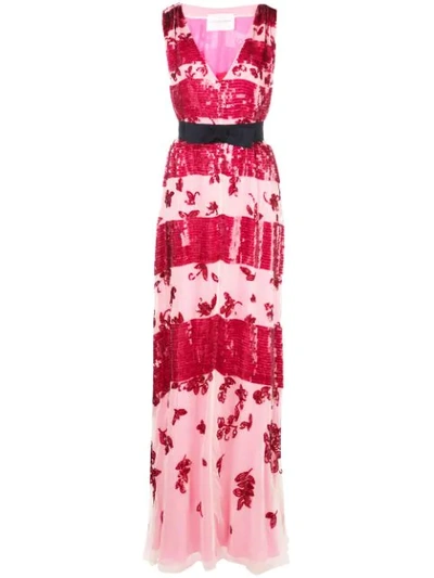 Shop Carolina Herrera Striped Sequin-embroidery Gown In Pink