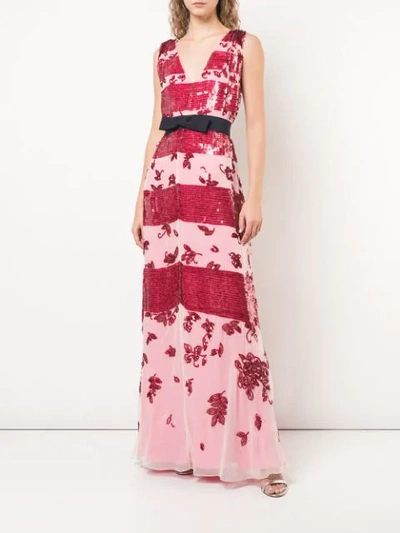 Shop Carolina Herrera Striped Sequin-embroidery Gown In Pink