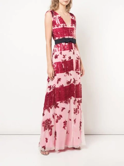 Shop Carolina Herrera Striped Sequin-embroidery Gown In Pink