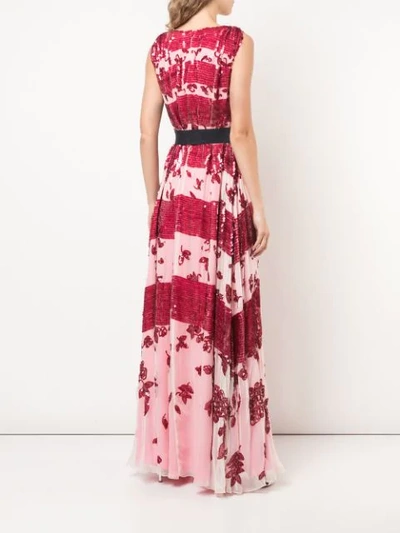 Shop Carolina Herrera Striped Sequin-embroidery Gown In Pink