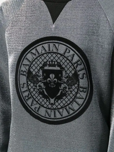 Shop Balmain Logo Medallion Sweatshirt In Silver