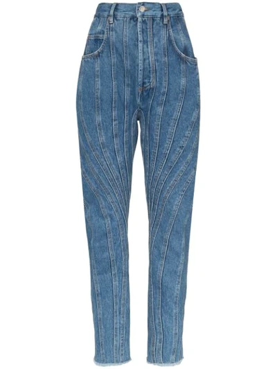 Shop Mugler High-rise Seam-detail Denim Jeans  In Blue