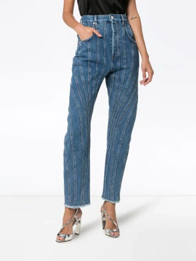 Shop Mugler High-rise Seam-detail Denim Jeans  In Blue