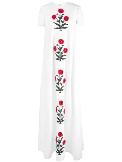 Shop Oscar De La Renta Embroidered Flowers Maxi Dress In White