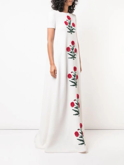 Shop Oscar De La Renta Embroidered Flowers Maxi Dress In White