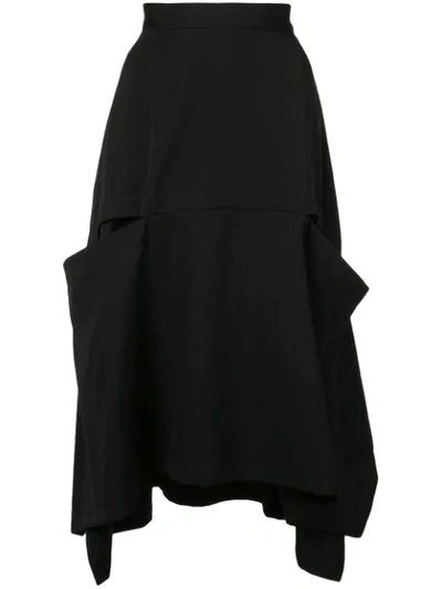 Shop Y's Asymmetric Midi Skirt - Black