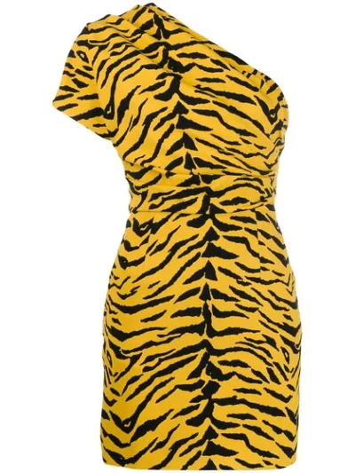 Shop Saint Laurent Animal Print Asymmetrical Dress In Yellow