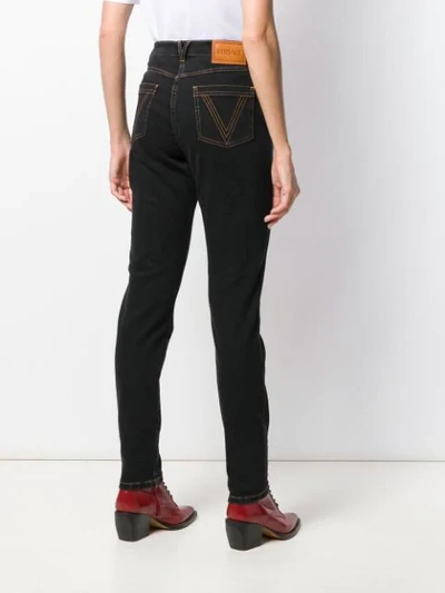 Shop Versace High-rise Slim Fit Denim Jeans In Blue