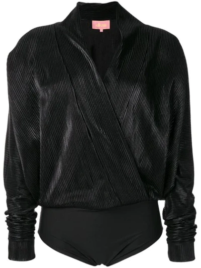 Shop Amuse Ribbed Blouse Bodysuit In Black