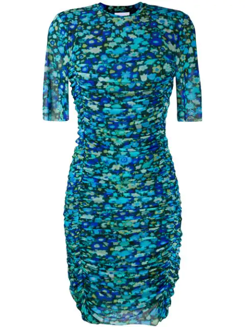floral ruched bodycon dress