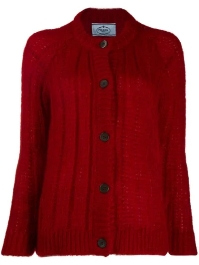 Shop Prada Chunky Knit Cardigan In Red