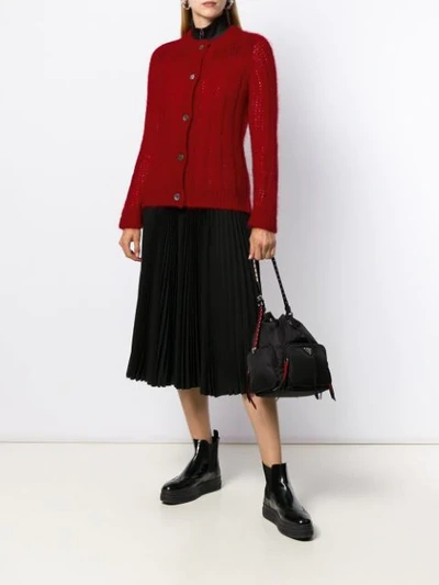 Shop Prada Chunky Knit Cardigan In Red