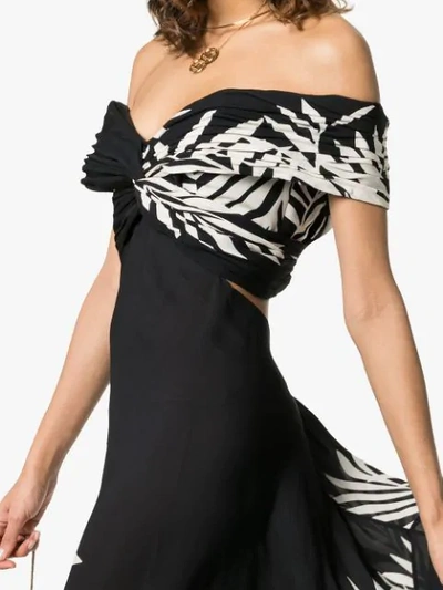 Shop Johanna Ortiz Negra V Neck Palm Print Silk Gown In Black