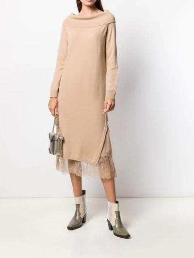 Shop Twinset Off The Shoulder Dress In Neutrals
