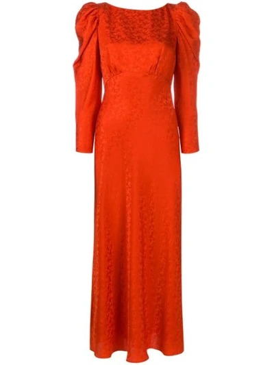 Shop Saloni Ruched Shoulder Midi Dress In Orange