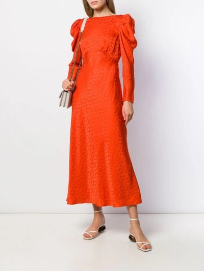 Shop Saloni Ruched Shoulder Midi Dress In Orange