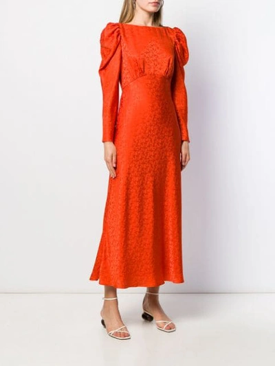 Shop Saloni Ruched Shoulder Midi Dress In Orange