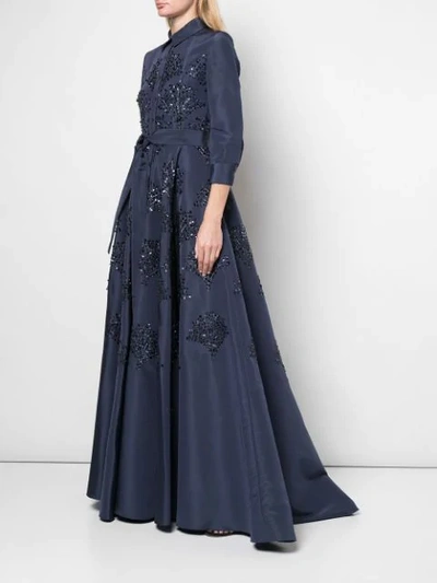 Shop Carolina Herrera Floral-embellished Silk Gown In Blue