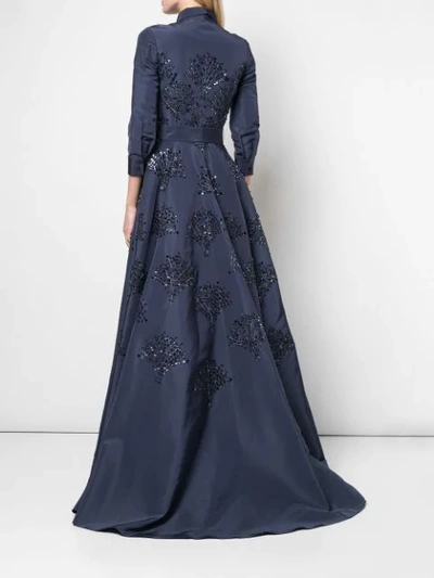 Shop Carolina Herrera Floral-embellished Silk Gown In Blue