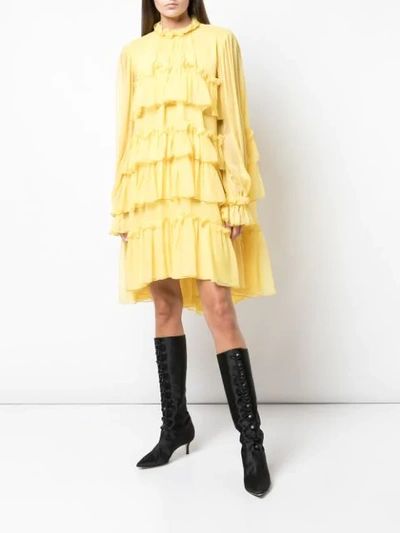 Shop Adam Lippes Tiered Ruffle Dress In Yellow