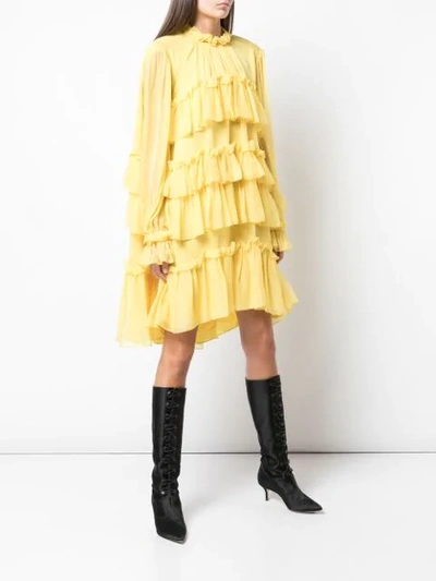 Shop Adam Lippes Tiered Ruffle Dress In Yellow