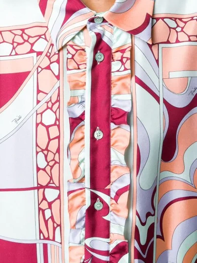 Shop Emilio Pucci Mirei Ruffle Front Silk Shirt In Orange