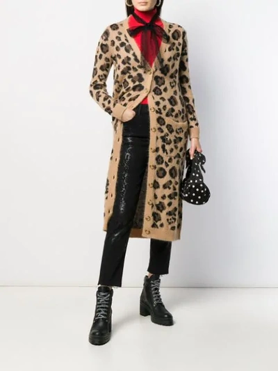 Shop Red Valentino Leopard-print Long Cardigan In Neutrals