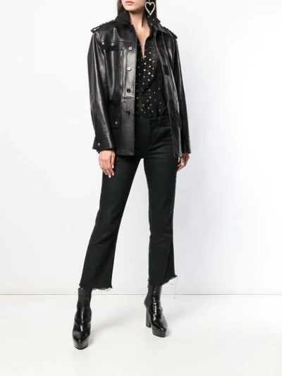 Shop Saint Laurent Long Leather Jacket In Black