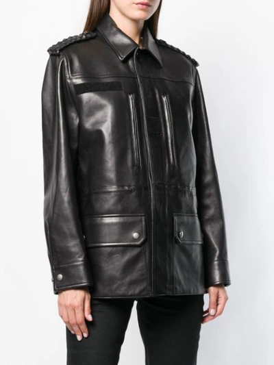 Shop Saint Laurent Long Leather Jacket In Black