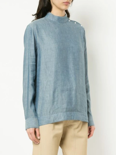 Shop Bassike Pull-over Fitted Shirt - Blue