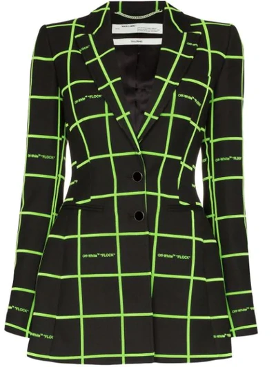 Shop Off-white Check Flared Blazer In Black