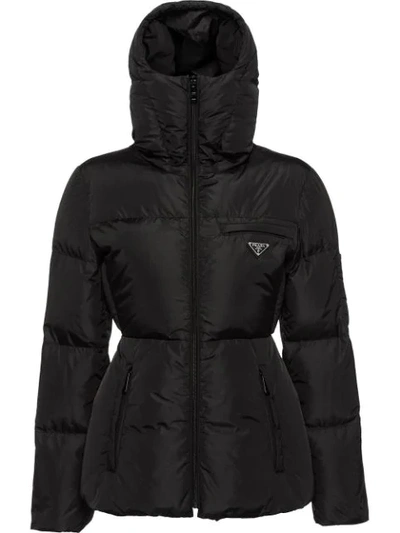 Shop Prada Hooded Puffer Jacket - Black