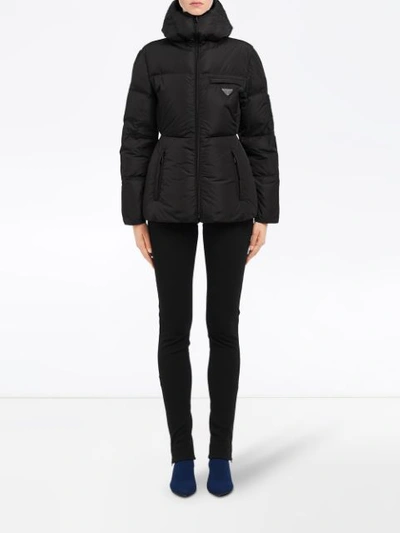 Shop Prada Hooded Puffer Jacket - Black