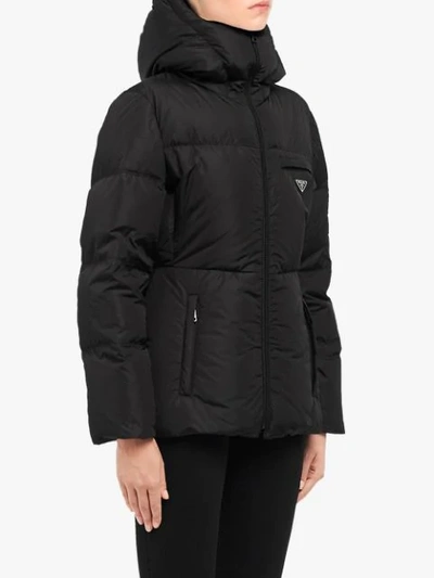 Shop Prada Hooded Puffer Jacket - Black