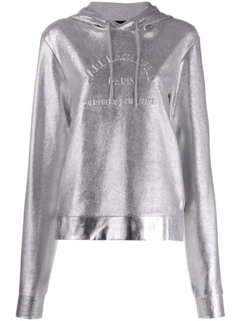 Karl Lagerfeld Address Logo Hoodie In Silver Modesens