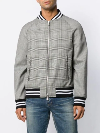 Shop Balmain Checked Bomber Jacket In Black