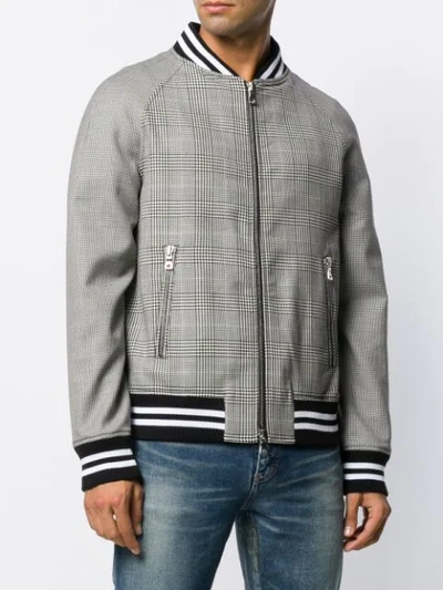 Shop Balmain Checked Bomber Jacket In Black