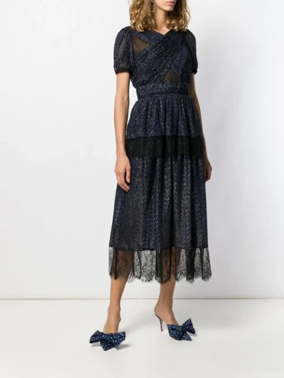 Shop Self-portrait Lace Panel Midi Dress In Blue