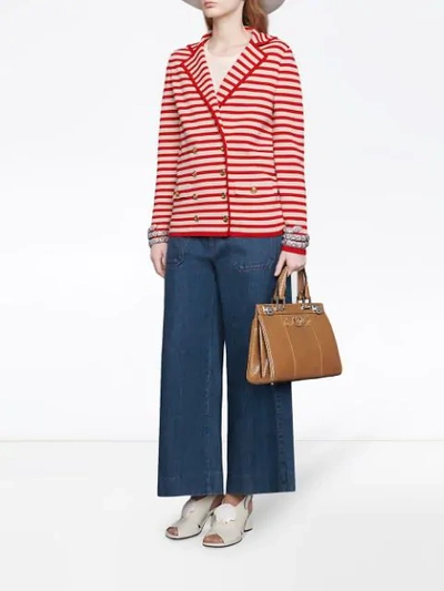 Shop Gucci Striped Wool Jacket With Patch In White
