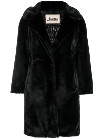 Shop Herno Faux Fur Coat In Black