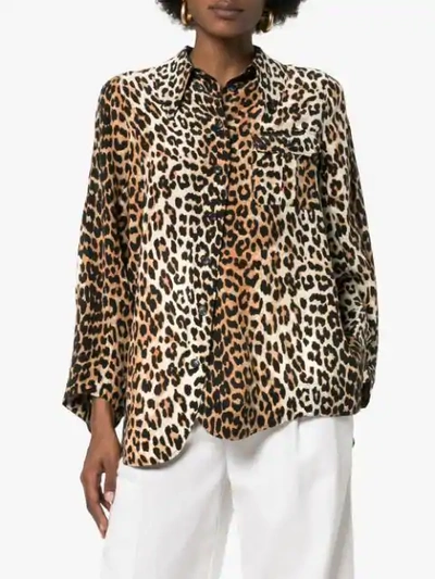 Shop Ganni Leopard Print Shirt In Brown