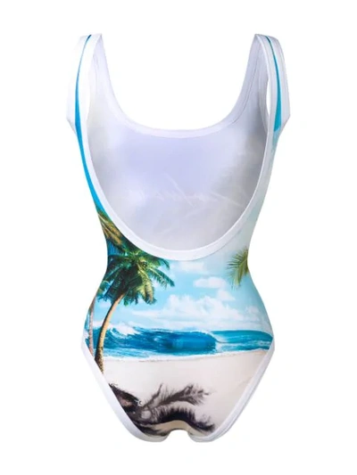 Shop Balmain Palm Tree Logo Swimsuit In Blue