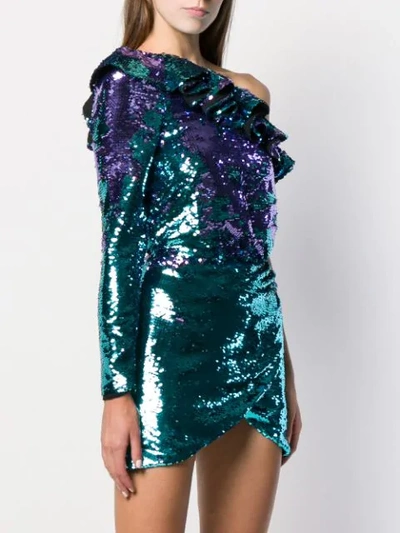 Shop Amen Sequin-embroidered Asymmetric Dress In Blue