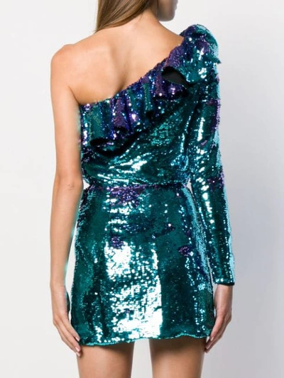 Shop Amen Sequin-embroidered Asymmetric Dress In Blue